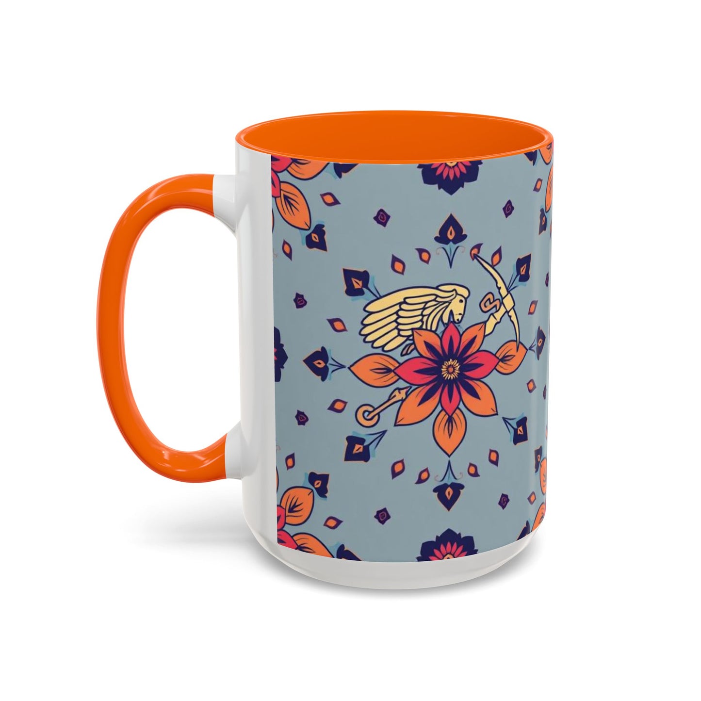 Accent Coffee Mug, Sagittarius, Zodiac v3. Flower Pattern, (11, 15oz)