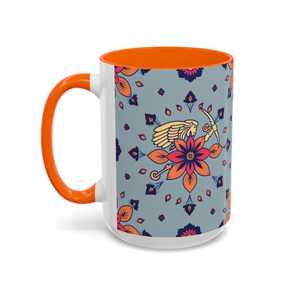 Accent Coffee Mug, Sagittarius, Zodiac v3. Flower Pattern, (11, 15oz)