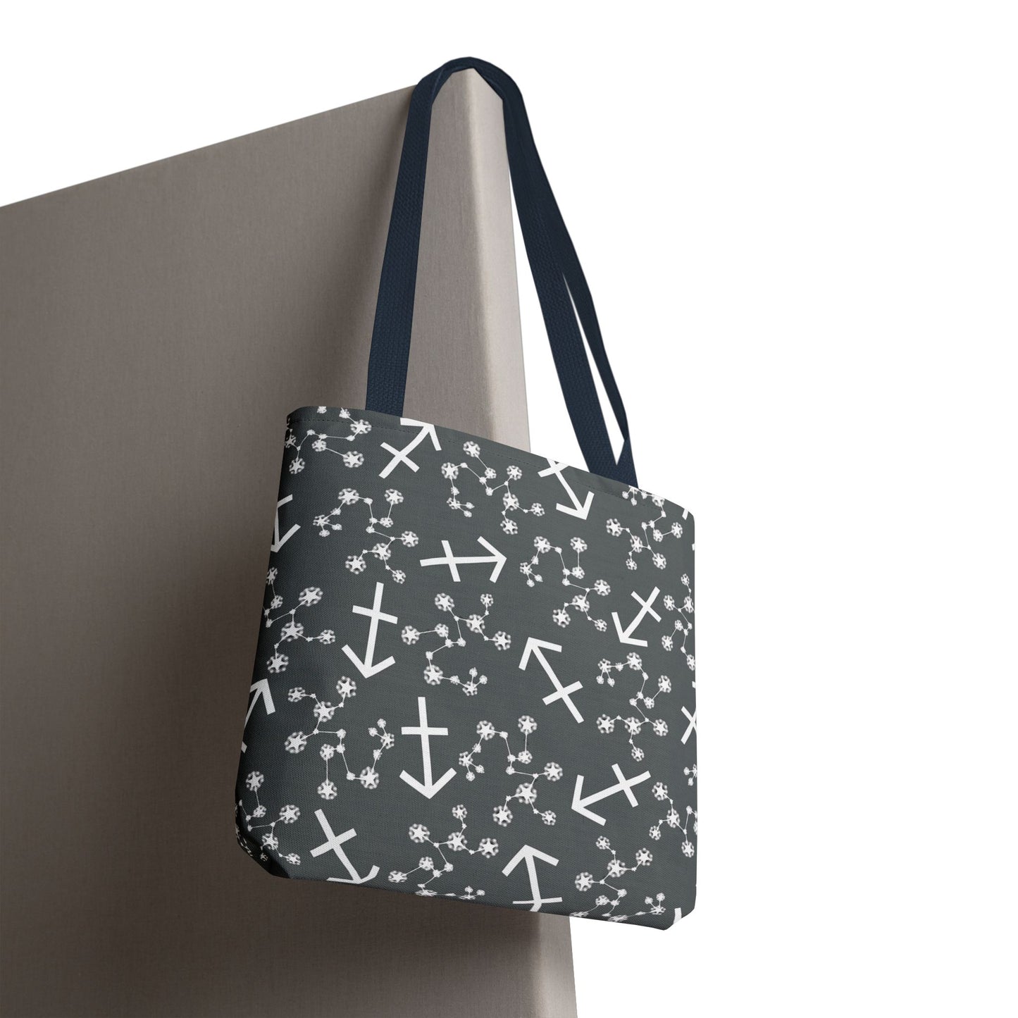 Tote Bag, Sagittarius Zodiac Sign, AOP, (Grey, White Print)
