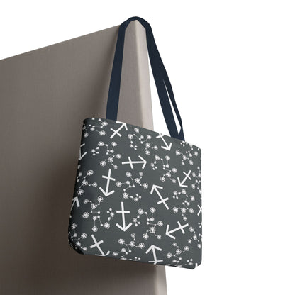 Tote Bag, Sagittarius Zodiac Sign, AOP, (Grey, White Print)