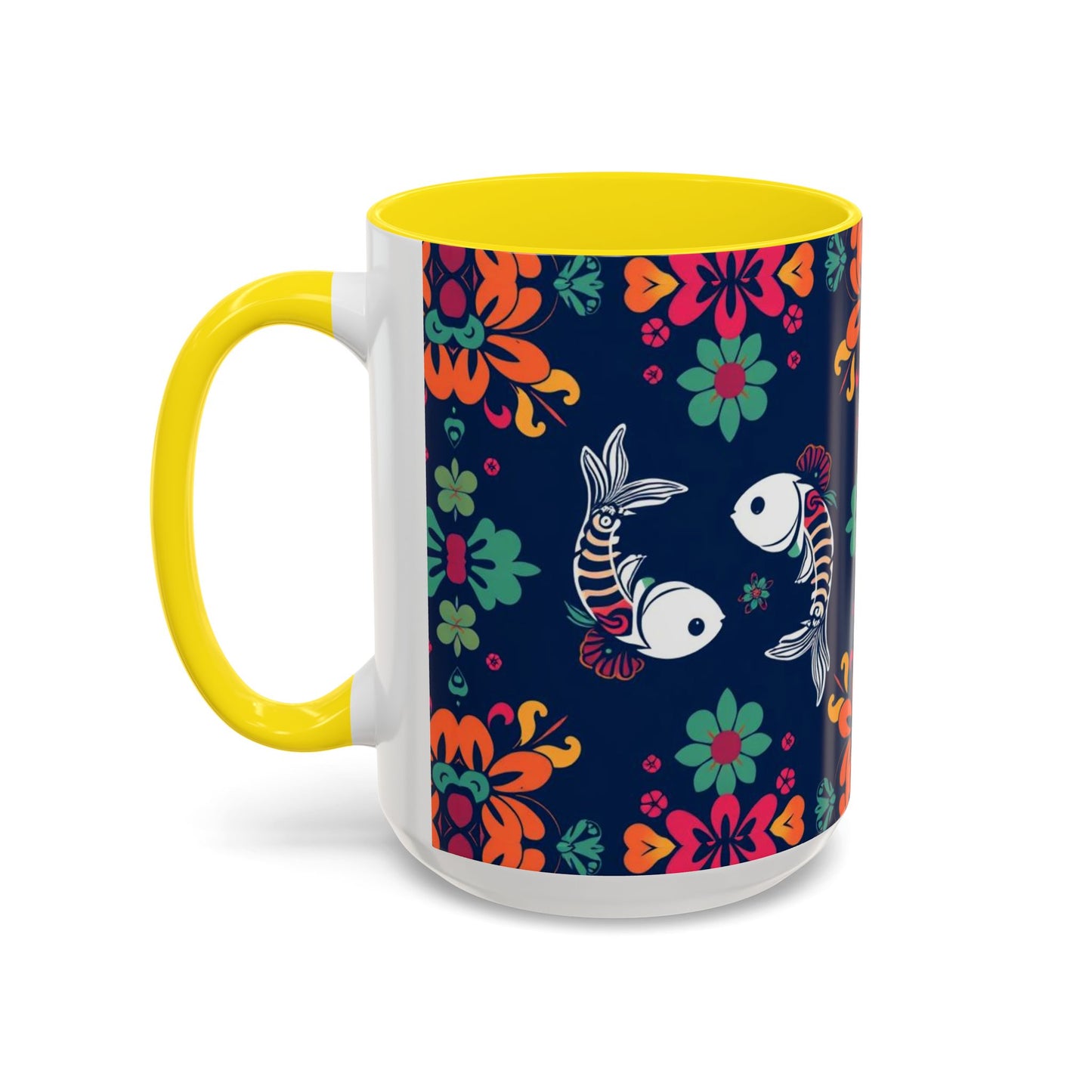Accent Coffee Mug, Pisces, Zodiac. Flower Pattern, (11, 15oz)