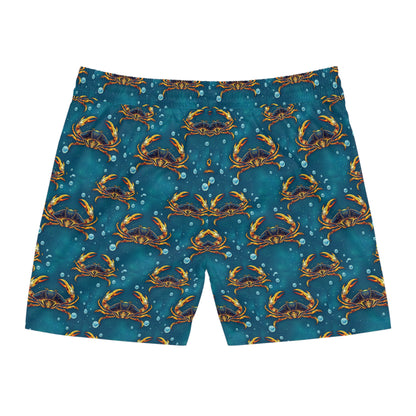 Men's Mid-Length Swim Shorts, (AOP), Cancer, Zodiac v3, Bubble Pattern
