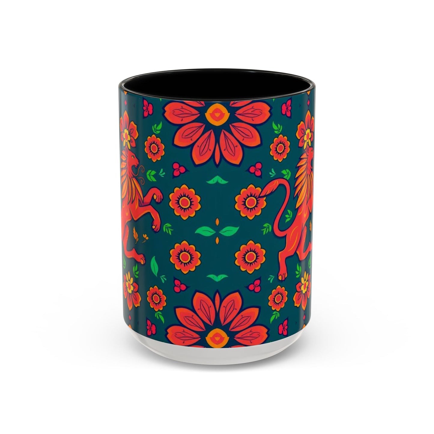 Accent Coffee Mug, Leo, Zodiac v1, Flower Pattern, (11, 15oz)