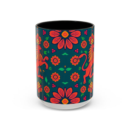 Accent Coffee Mug, Leo, Zodiac v1, Flower Pattern, (11, 15oz)
