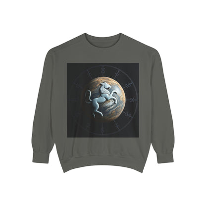 Garment-Dyed Sweatshirt, Unisex, Space Animal Design, Aquarius