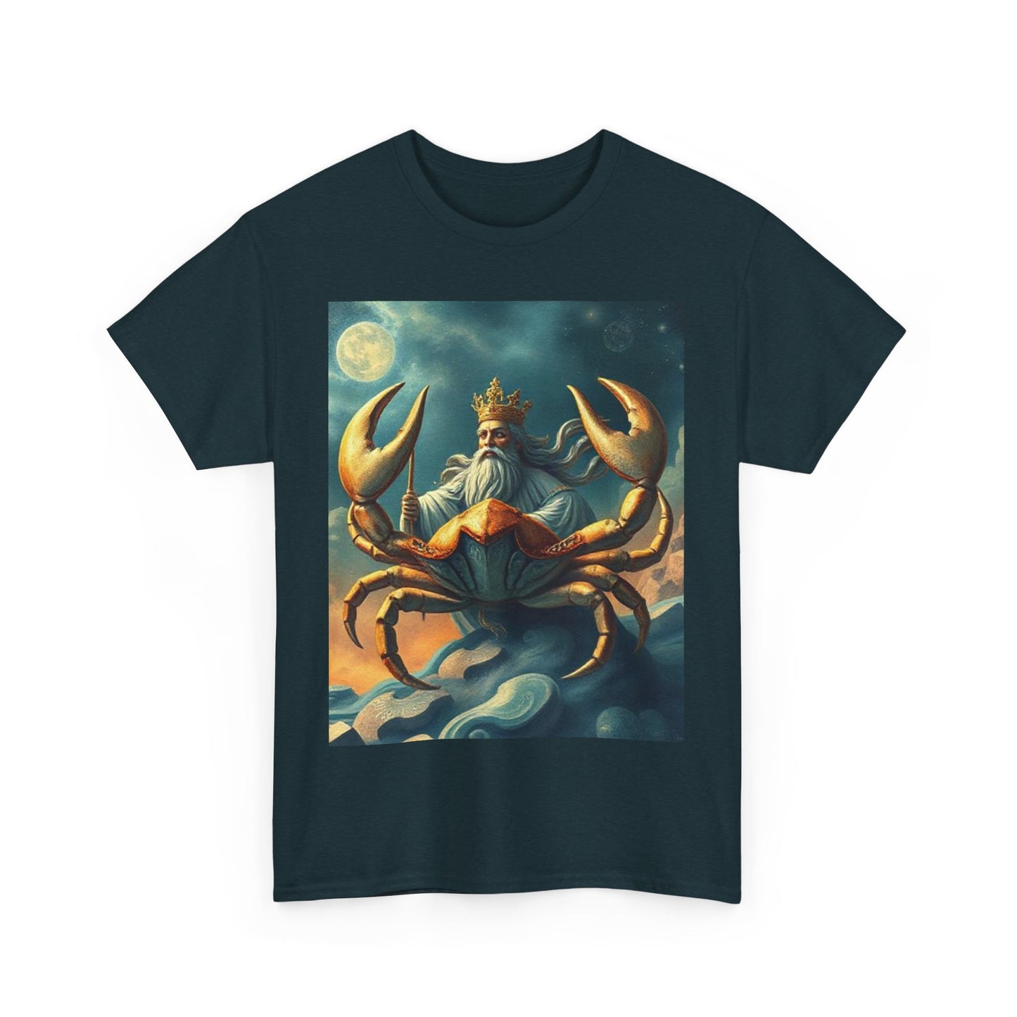 Unisex Heavy Cotton T-Shirt, Crustacean King, Cancer Zodiac Design