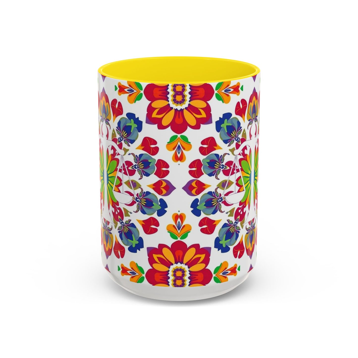 Accent Coffee Mug, Libra, Zodiac v1, Flower Pattern, (11, 15oz)