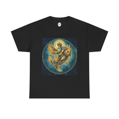 Unisex Heavy Cotton T-Shirt, Pisces King v1, Zodiac Design
