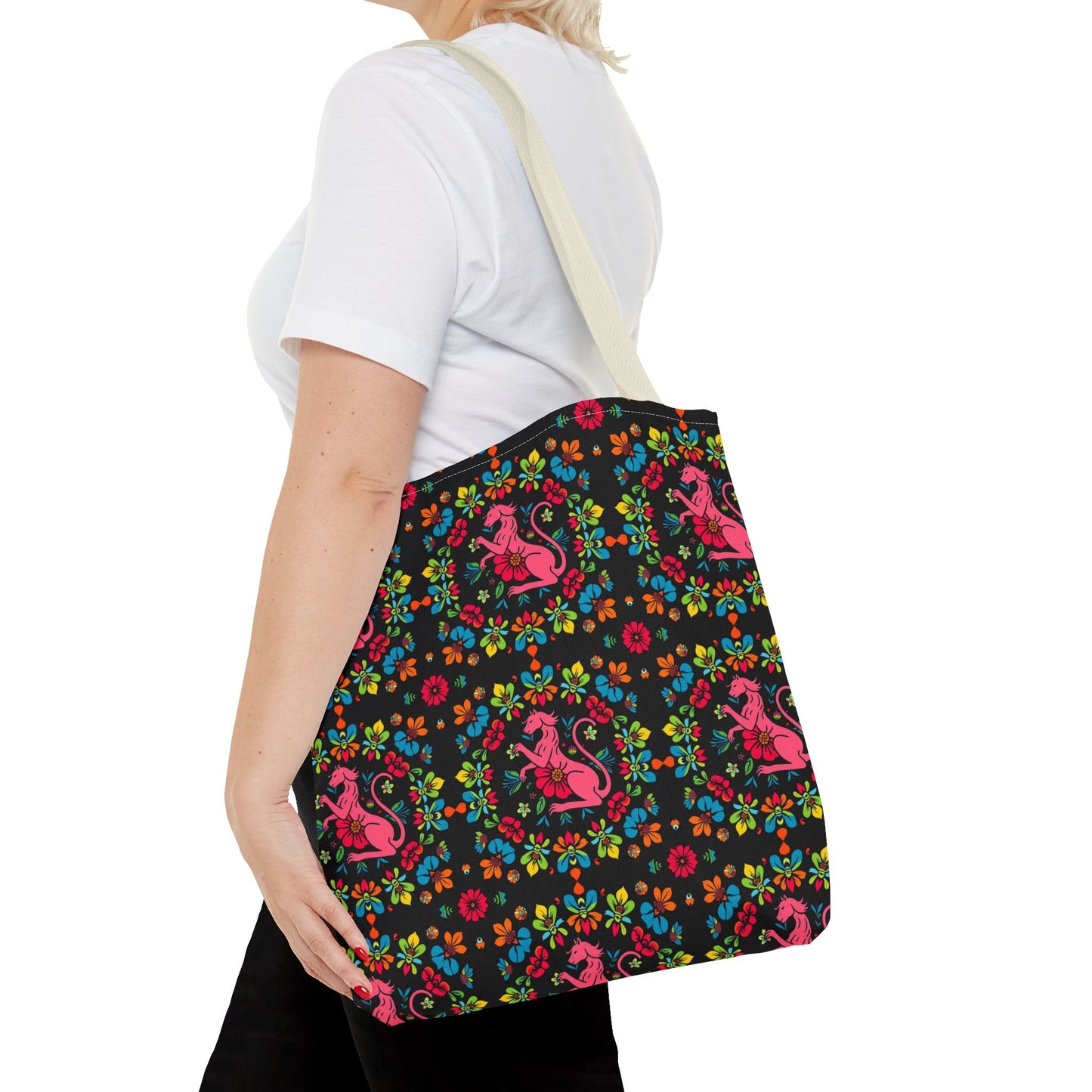 Tote Bag, (AOP), Virgo, Zodiac v6, Flower Pattern