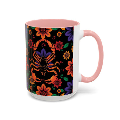 Accent Coffee Mug, Scorpio, Zodiac. Flower Pattern, (11, 15oz)