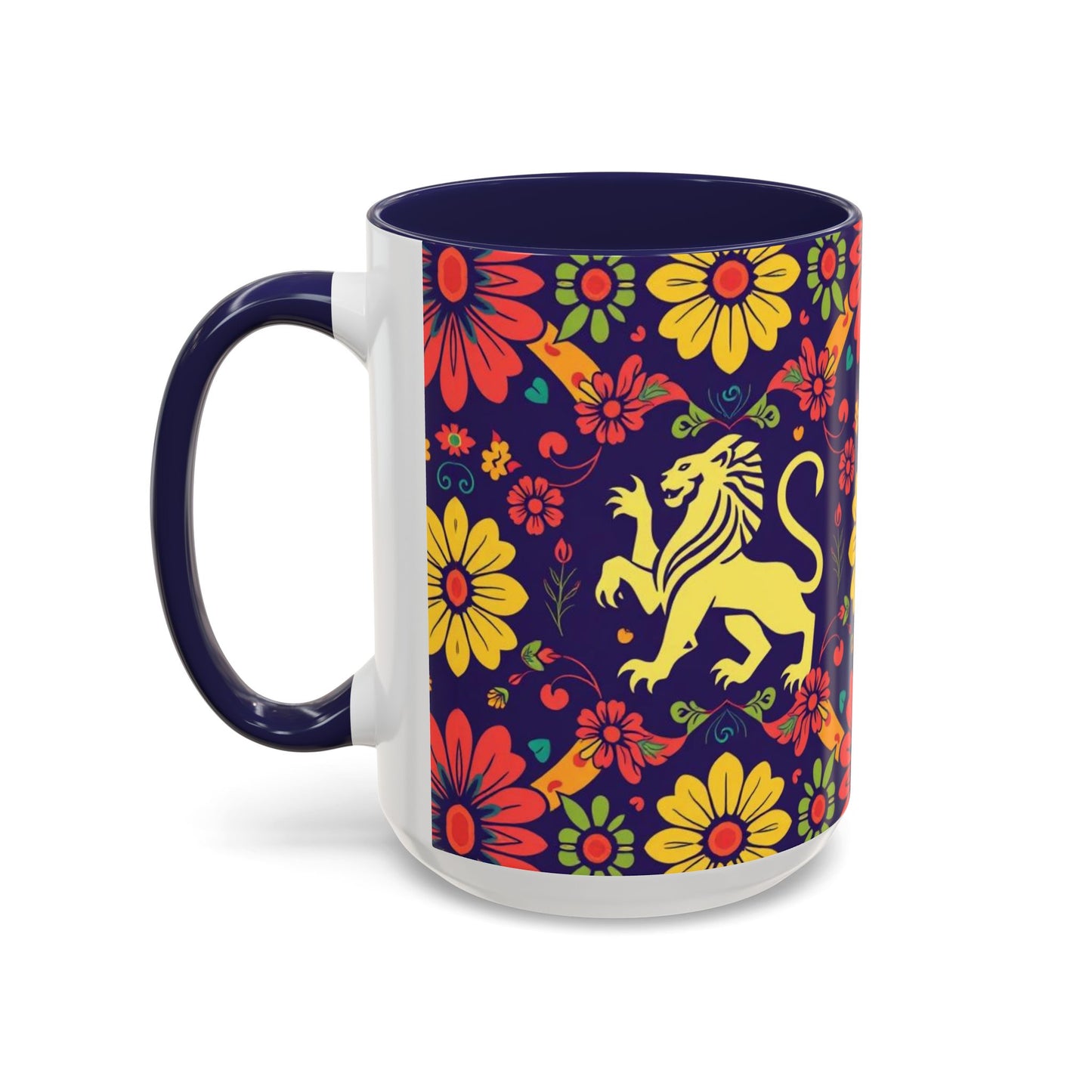 Accent Coffee Mug, Leo, Zodiac v3, Flower Pattern, (11, 15oz)