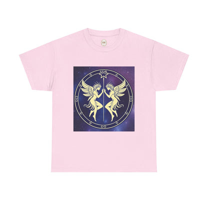 Unisex Heavy Cotton T-Shirt, Space Angel Twins, Gemini Zodiac Design