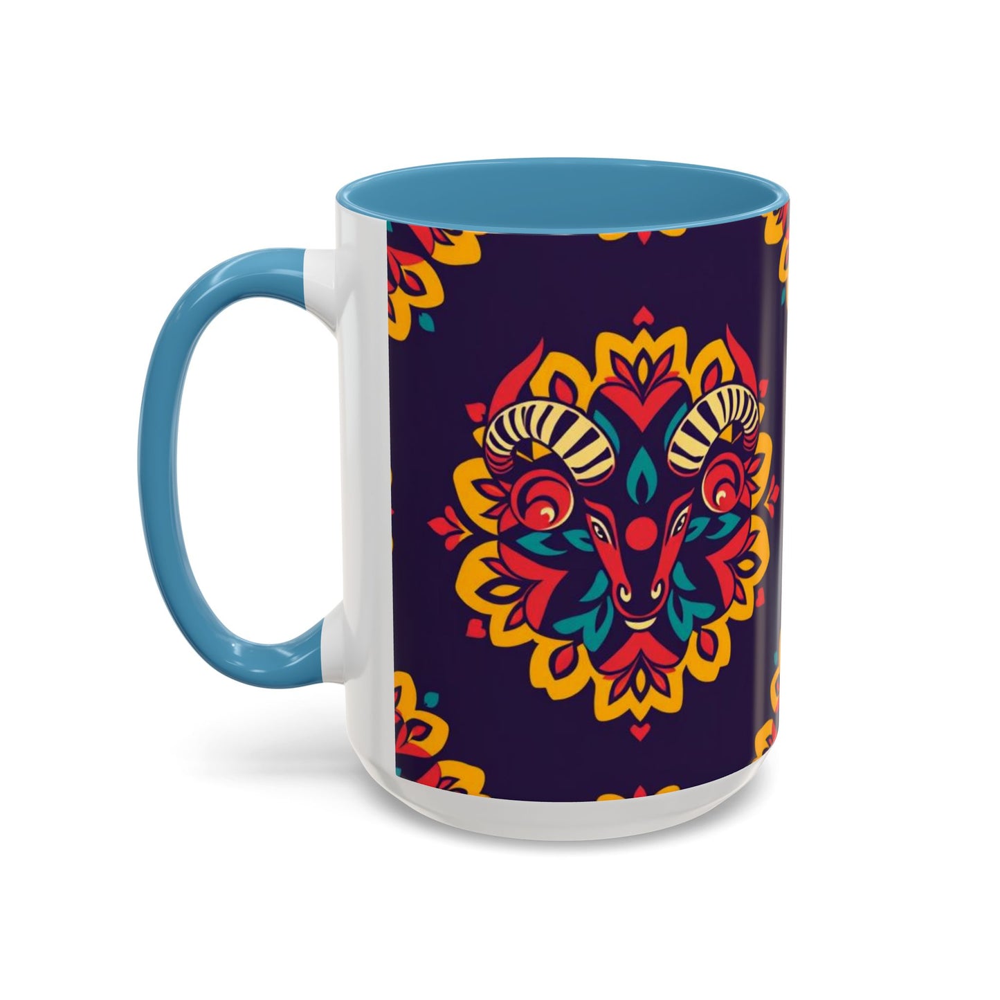 Accent Coffee Mug, Taurus, Zodiac v4. Flower Pattern, (11, 15oz)
