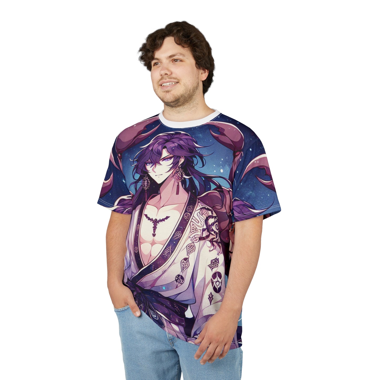Unisex Cut & Sew T-Shirt (AOP), Anime Character, Scorpio Zodiac Design, Regular fit, 100% Polyester