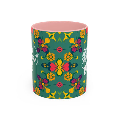 Accent Coffee Mug, Sagittarius, Zodiac. Flower Pattern, (11, 15oz)