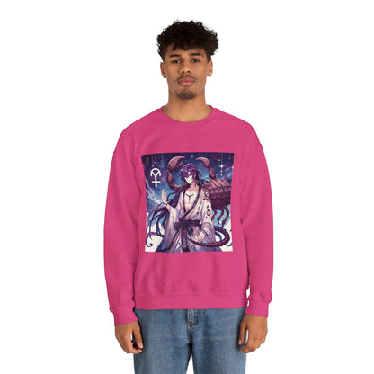 Unisex Heavy Blend™ Crewneck Sweatshirt, Scorpio Zodiac Design, purple scorpion anime