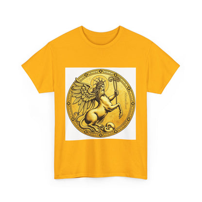 Unisex Heavy Cotton T-Shirt, Golden Angel Coin, Virgo Zodiac Design