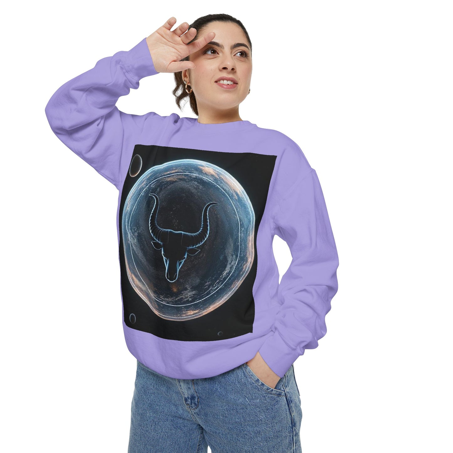 Garment-Dyed Sweatshirt, Unisex, Space Animal Design, Taurus
