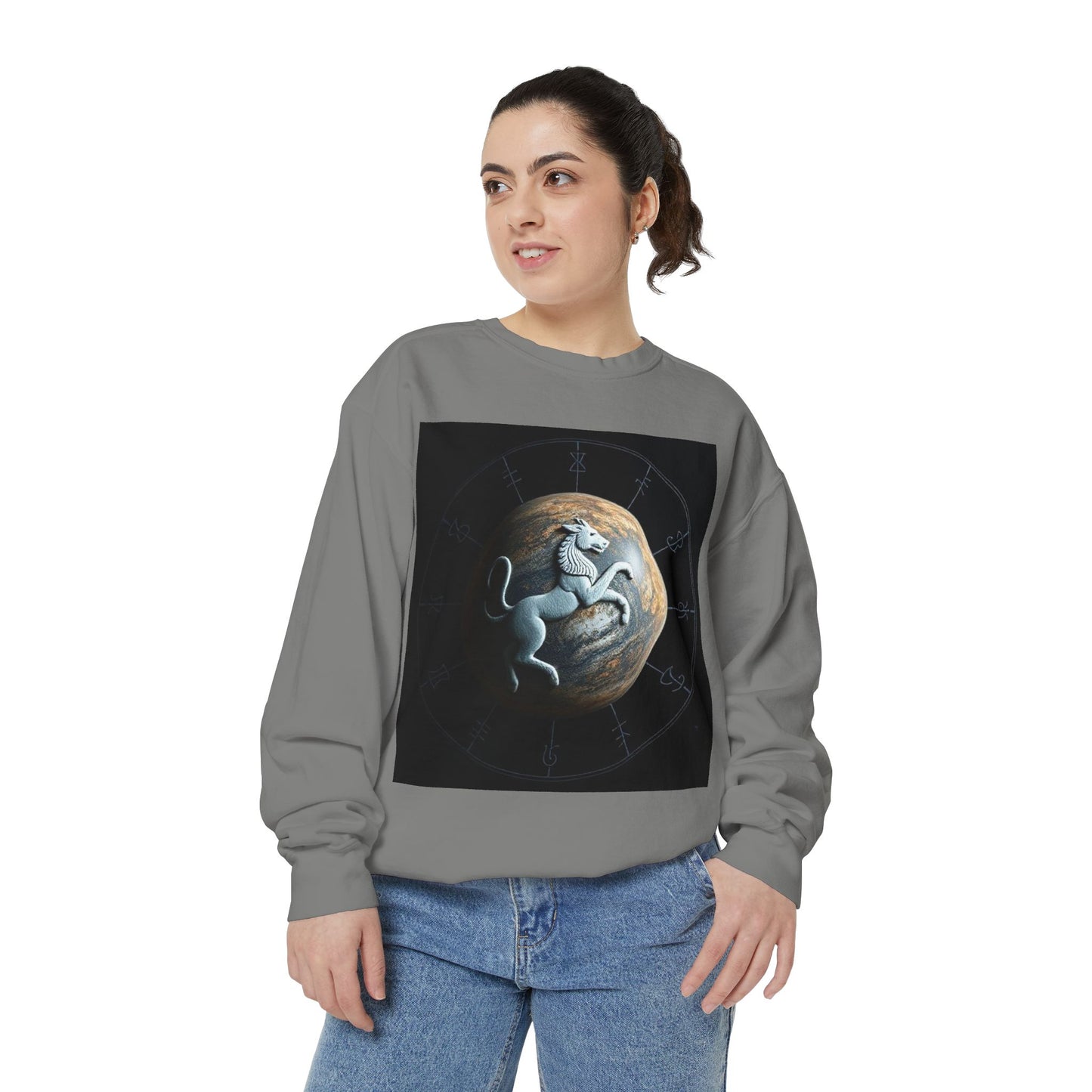 Garment-Dyed Sweatshirt, Unisex, Space Animal Design, Aquarius