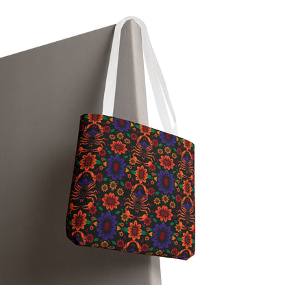 Tote Bag, (AOP), Scorpio, Zodiac v6, Flower Pattern
