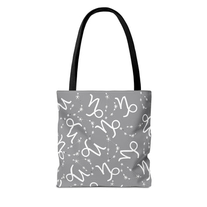 Tote Bag, Capricorn Zodiac Sign, AOP, (Grey, White)