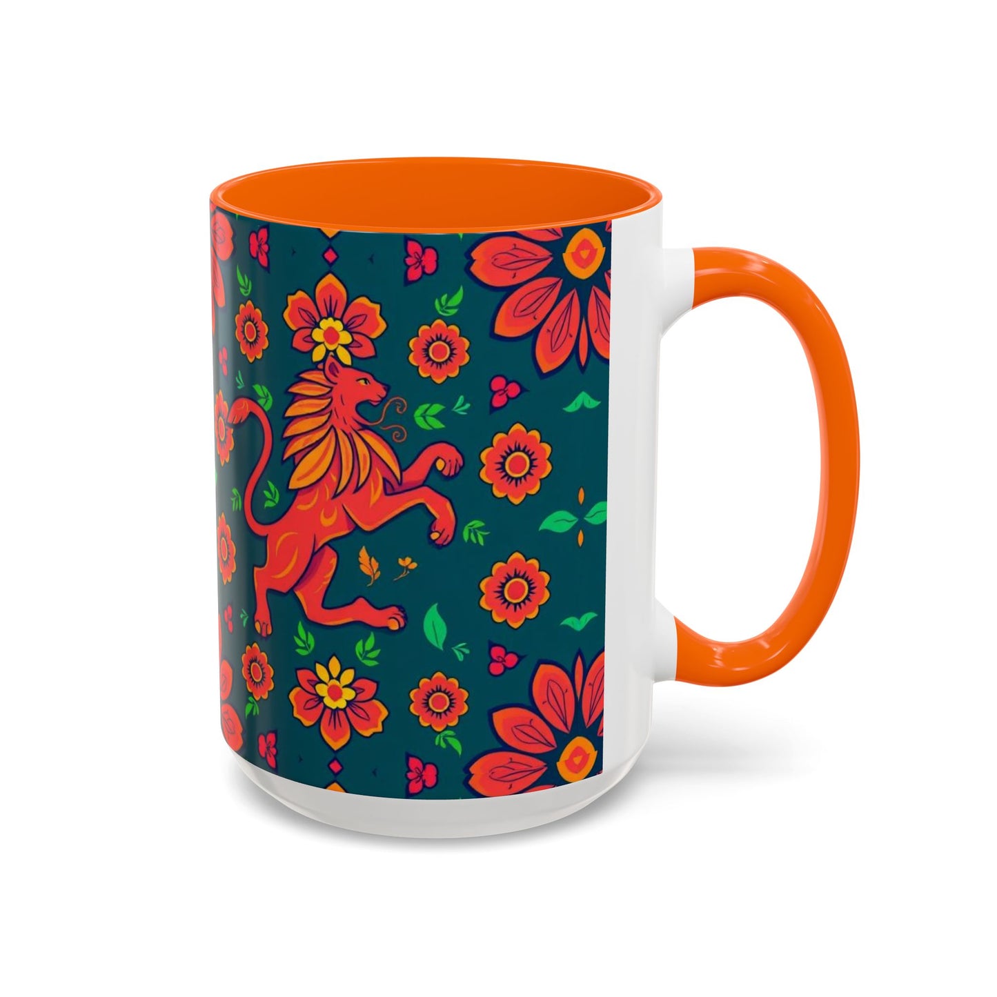 Accent Coffee Mug, Leo, Zodiac v1, Flower Pattern, (11, 15oz)