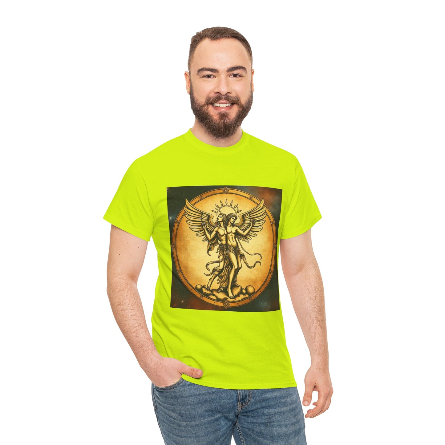 Unisex Heavy Cotton T-Shirt, Twin Angel v1, Gemini Zodiac Design