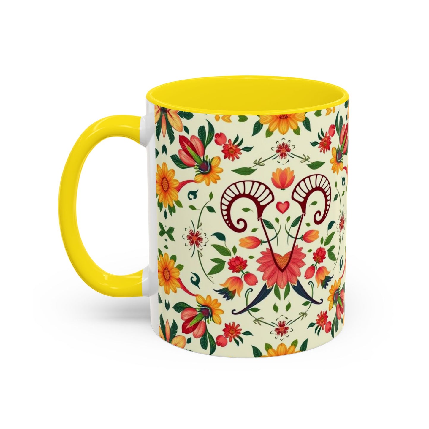 Accent Coffee Mug, Aries, Zodiac, Flower Pattern, (11, 15oz)