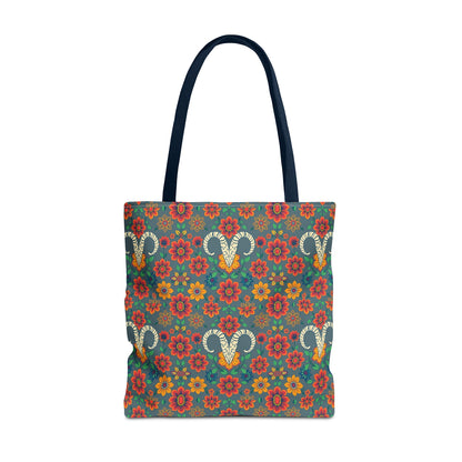 Tote Bag, (AOP), Aries, Zodiac v1, Flower Pattern