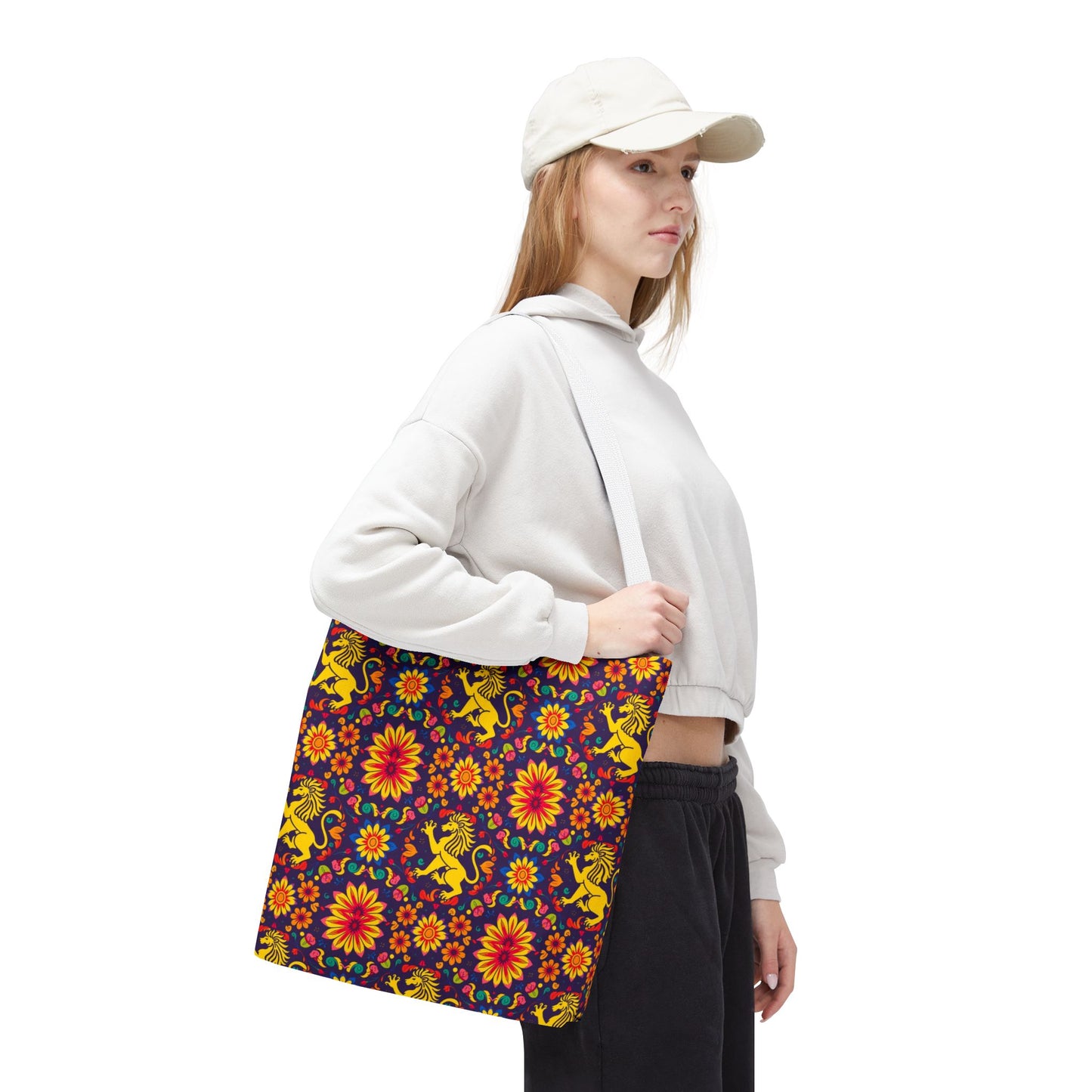 Tote Bag, (AOP), Leo, Zodiac v6, Flower Pattern