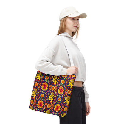 Tote Bag, (AOP), Leo, Zodiac v6, Flower Pattern