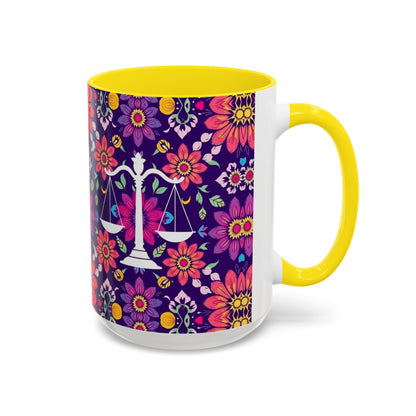 Accent Coffee Mug, Libra, Zodiac v3, Flower Pattern, (11, 15oz)