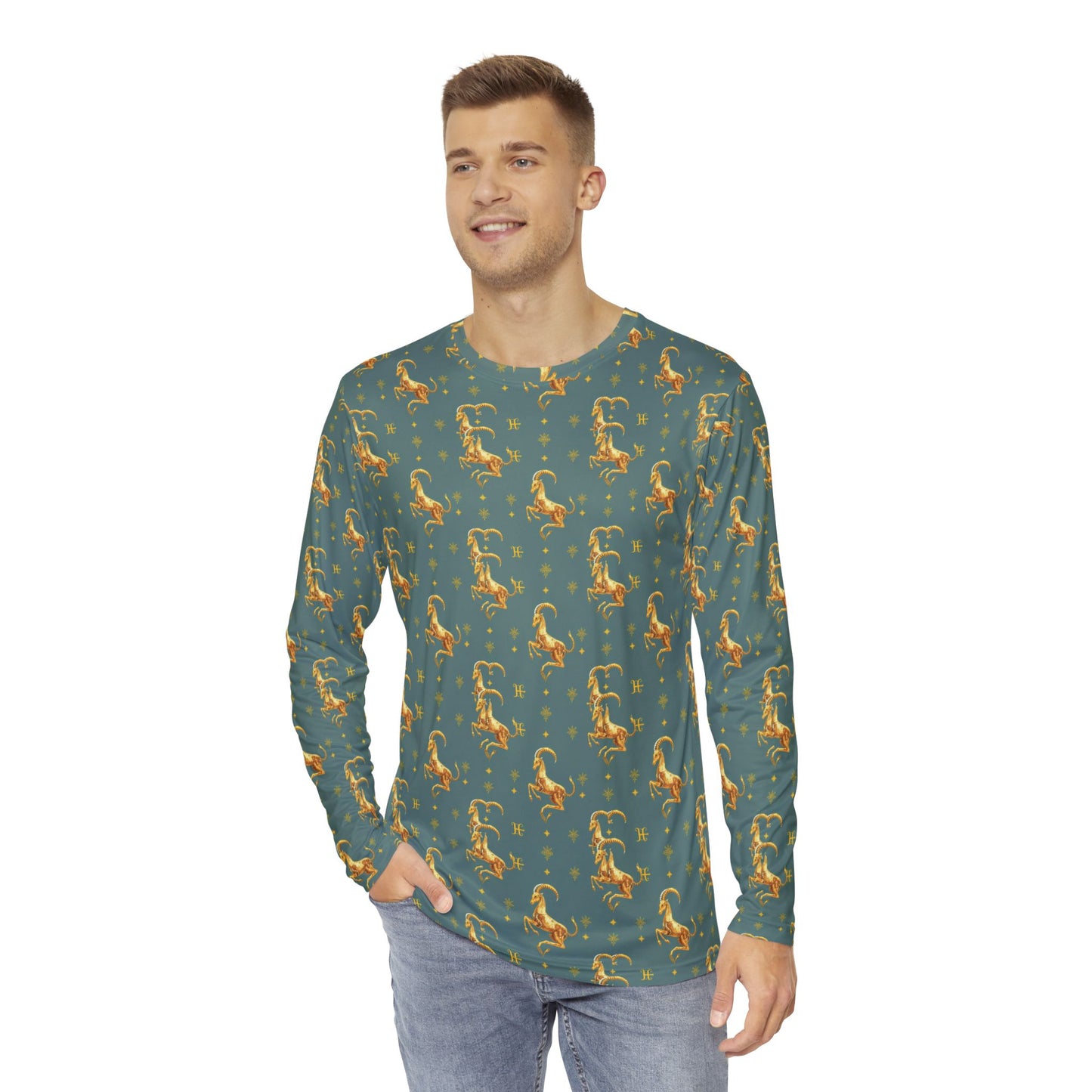 Men's Long Sleeve Shirt, (AOP), Capricorn, Zodiac v1, Pattern