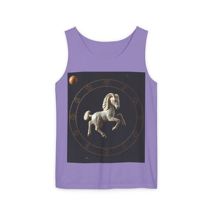 Unisex Garment-Dyed, Tank Top, Capricorn Design, Space Animal, 100% US cotton