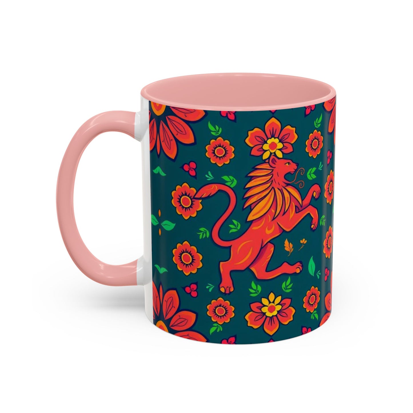 Accent Coffee Mug, Leo, Zodiac v1, Flower Pattern, (11, 15oz)