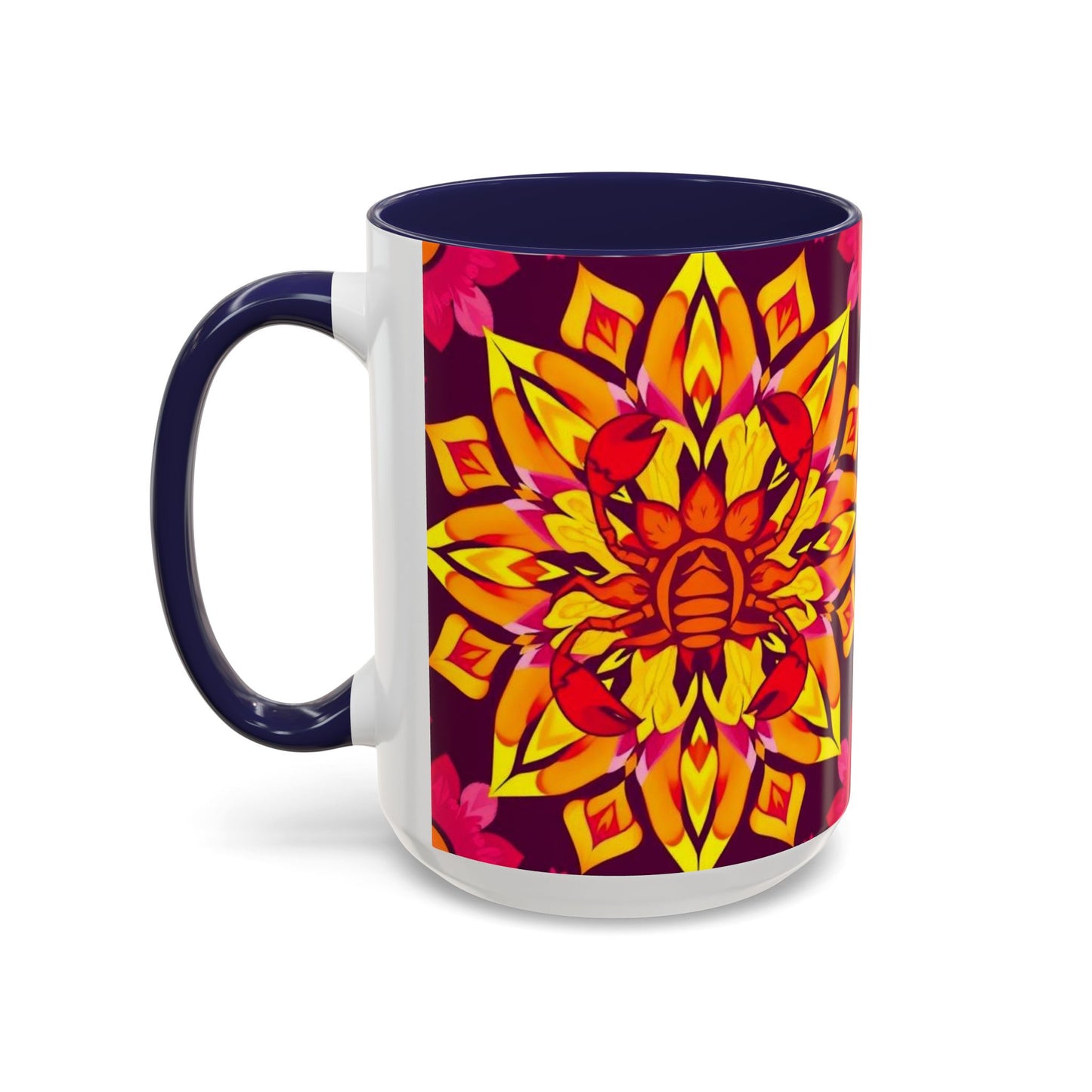Accent Coffee Mug, Scorpio, Zodiac v1. Flower Pattern, (11, 15oz)