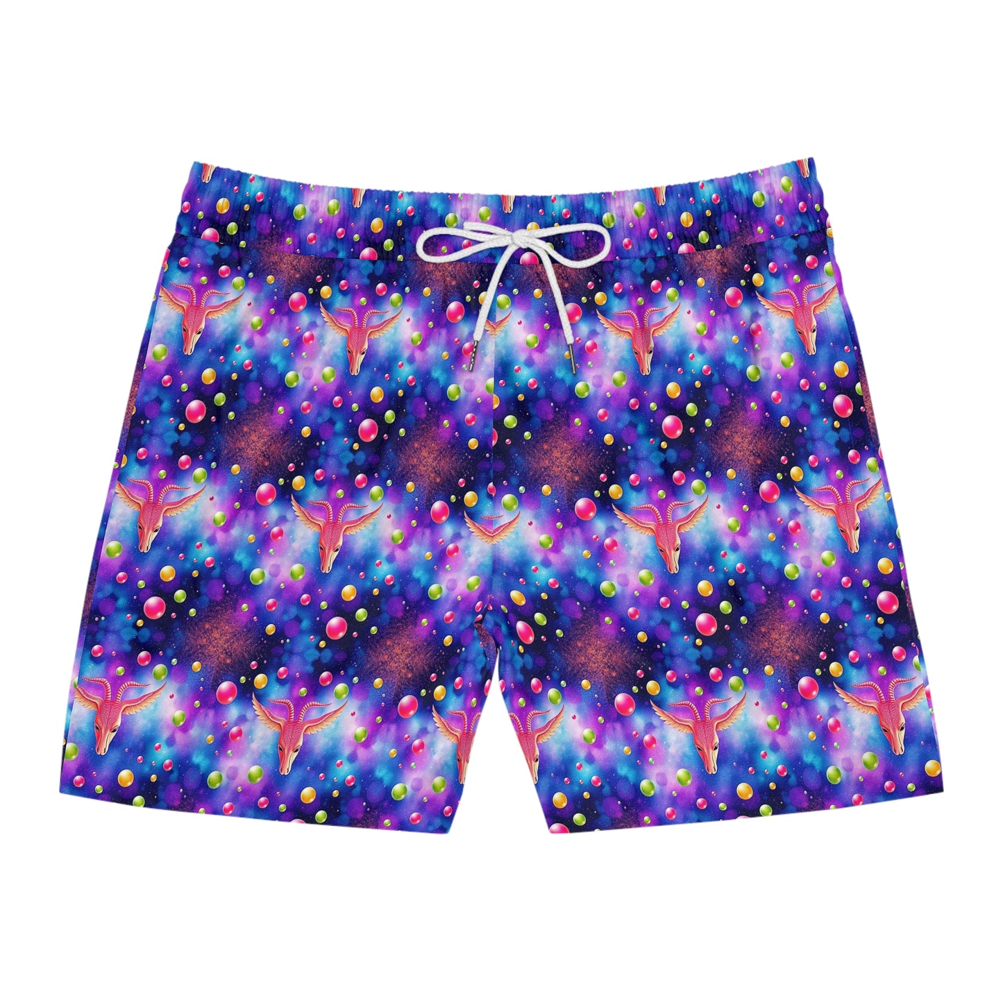 Men's Mid-Length Swim Shorts, (AOP), Virgo, Zodiac v4, Bubble Pattern
