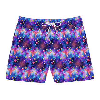 Men's Mid-Length Swim Shorts, (AOP), Virgo, Zodiac v4, Bubble Pattern