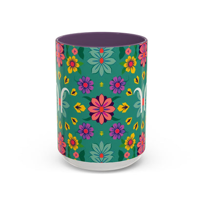 Accent Coffee Mug, Aquarius, Zodiac v3, Flower Pattern, (11, 15oz)