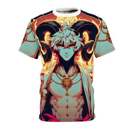 Unisex Cut & Sew T-Shirt (AOP), Anime Character, Aries Zodiac Design, Regular fit, 100% Polyester