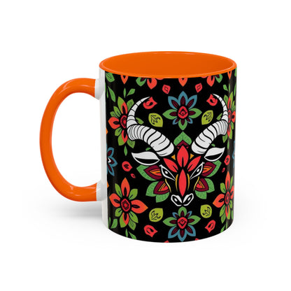 Accent Coffee Mug, Taurus, Zodiac v2. Flower Pattern, (11, 15oz)