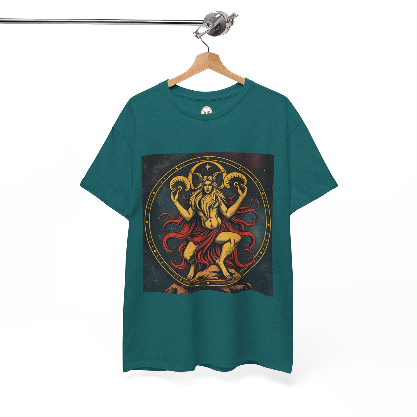 Unisex Heavy Cotton T-Shirt, Aries God 3v, Zodiac Design