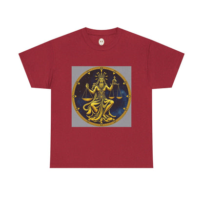 Unisex Heavy Cotton T-Shirt, Gold Libra God, Zodiac Design