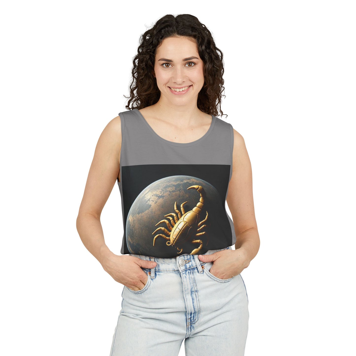Unisex Garment-Dyed, Tank Top, Scorpio Design, Planet Symbol v1, 100% US cotton