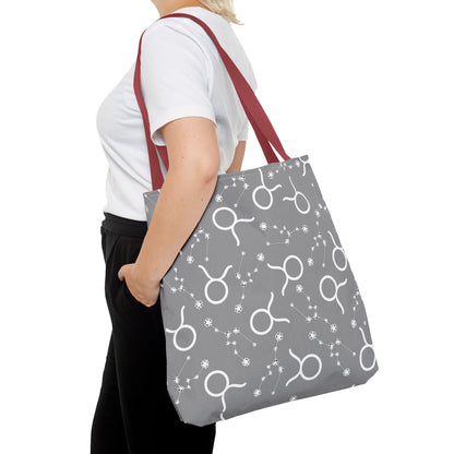 Tote Bag, Taurus Zodiac Sign, AOP, (Grey, White)