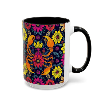 Accent Coffee Mug, Scorpio, Zodiac v3. Flower Pattern, (11, 15oz)