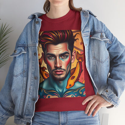 Unisex Heavy Cotton T-Shirt, Pisces, Zodiac v2, Sexy Art