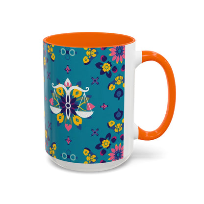 Accent Coffee Mug, Libra, Zodiac v2, Flower Pattern, (11, 15oz)