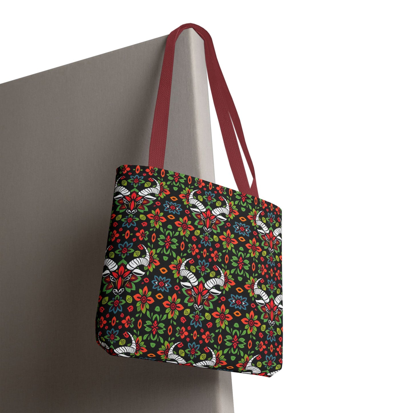 Tote Bag, (AOP), Taurus, Zodiac v4, Flower Pattern