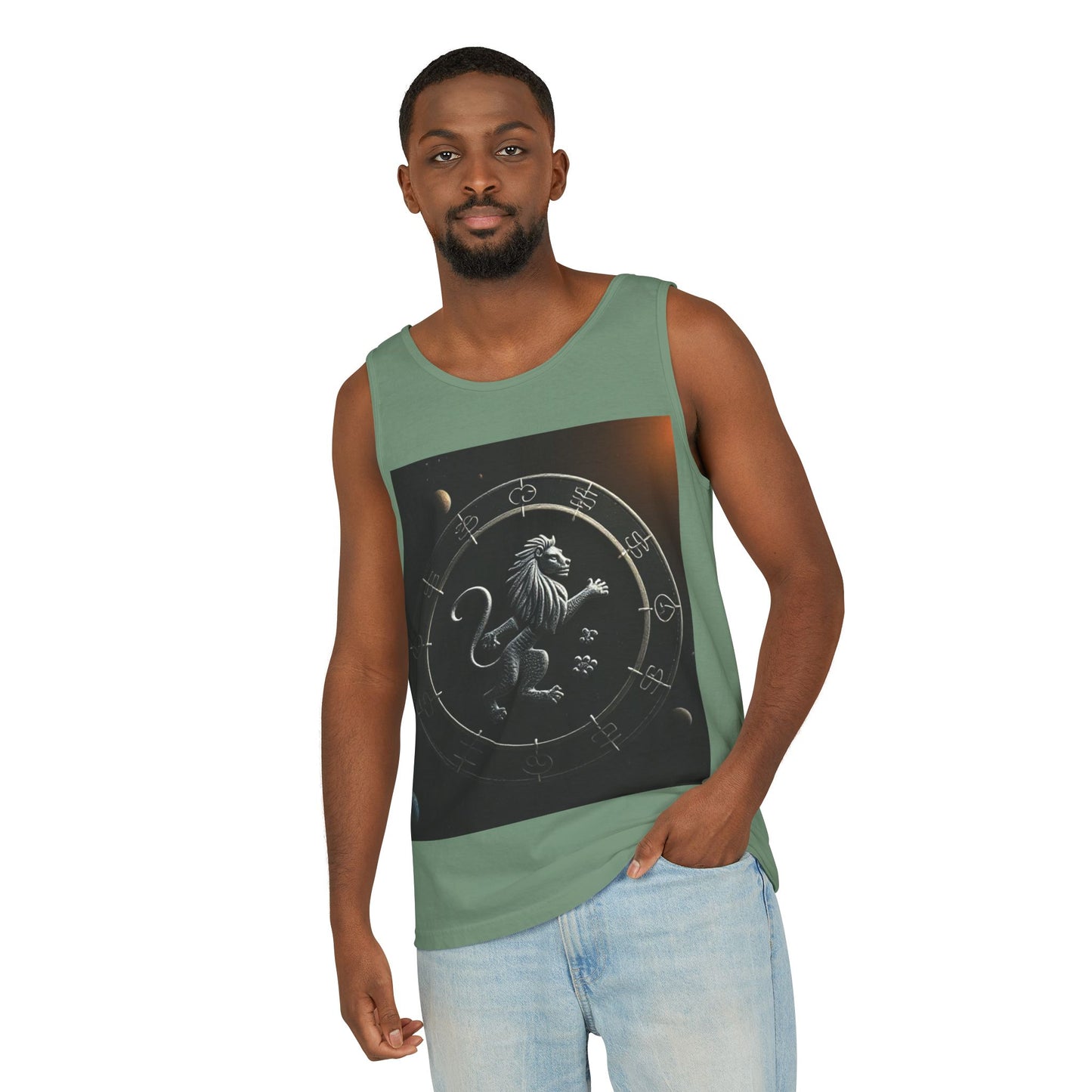 Unisex Garment-Dyed, Tank Top, Leo Design, Space Animal, 100% US cotton